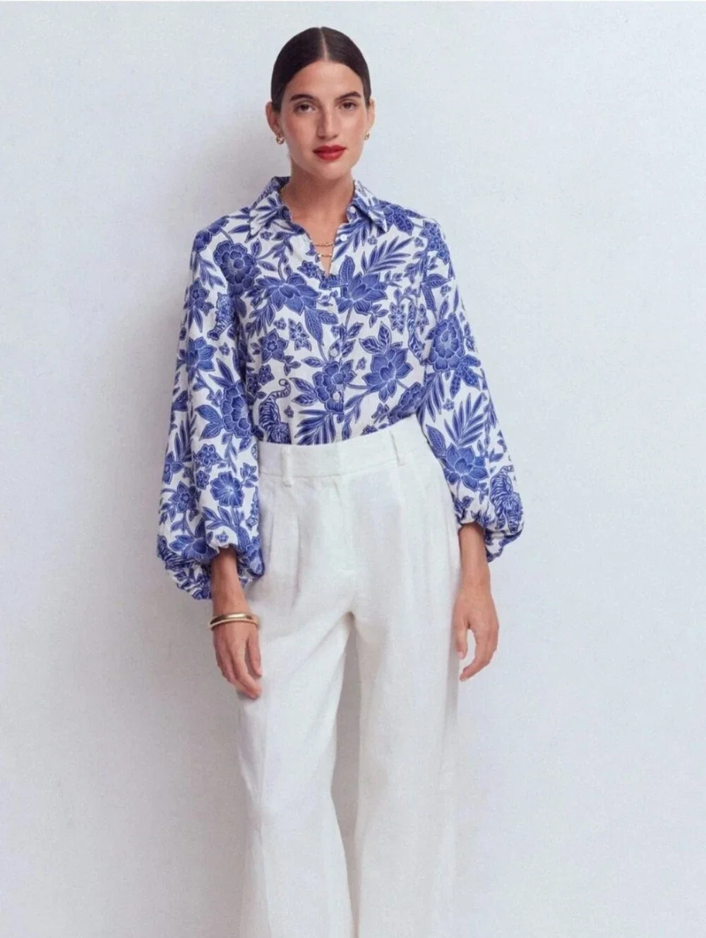 NWT Puff Sleeve Linen Shirt Sapphire Blue, Tigers Paradise Size 4